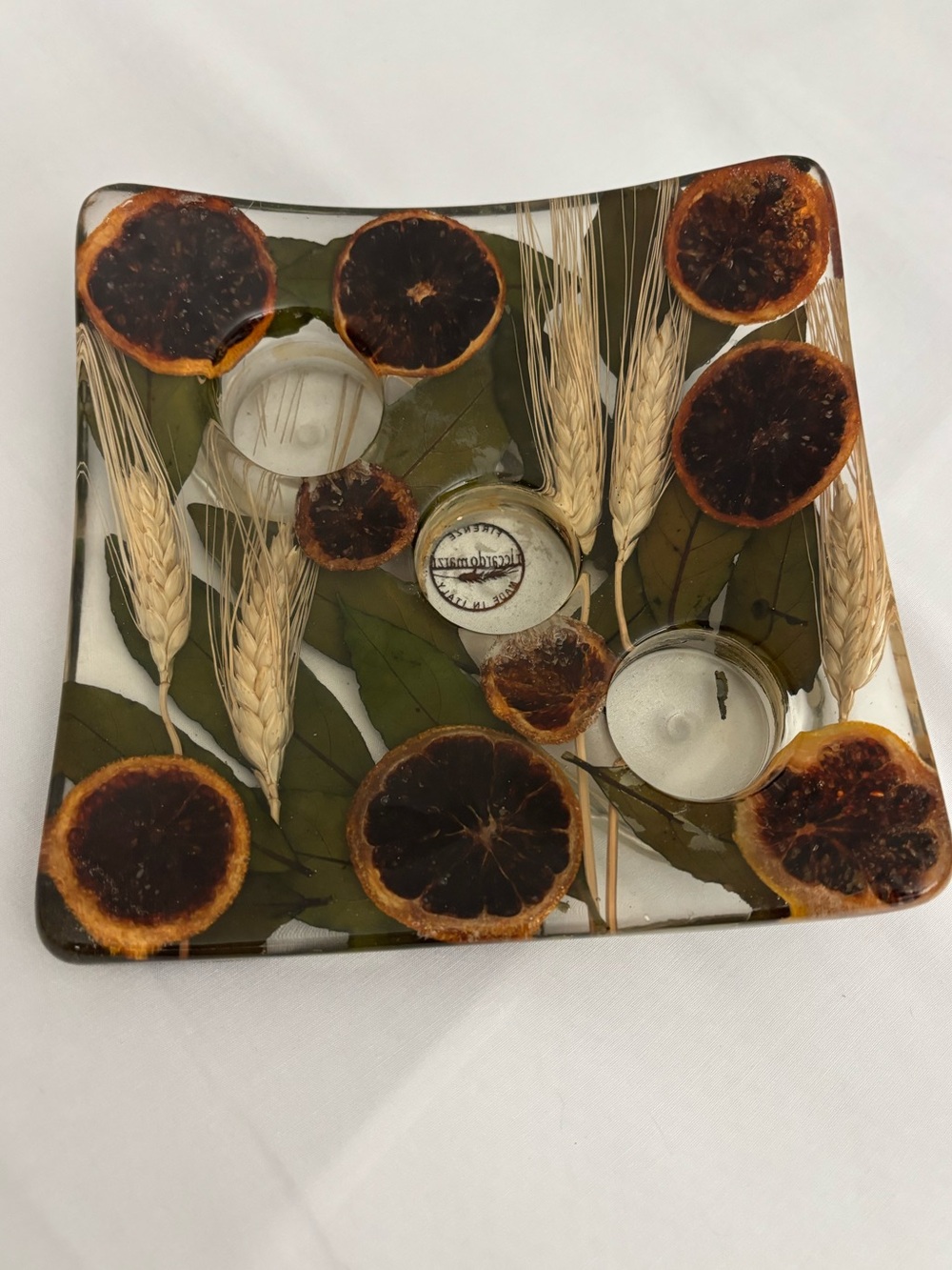 Firenze Riccardo Marzi Resin Candle Holder Dish Orange Slices Wheat 7” Italy